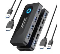 Commutateur KVM RSHTECH USB avec HDMI 4K @ 60 Hz et 4 ports USB-3.0, pour 2 ordinateurs partageant clavier, souris, imprimante et un moniteur HD avec 2 câbles USB-A et 2 câbles HDMI