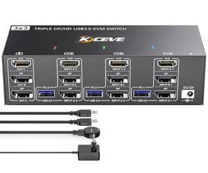 Commutateur KVM USB 3.0 3 Moniteurs 3 Ordinateurs, YOUTINGHDAV Switch KVM triple moniteur 2 Displayport + HDMI, Commutateur KVM 8K@60Hz 4K@144 Hz, Switch KVM HDMI DP pour 3 PC Partagez Souris