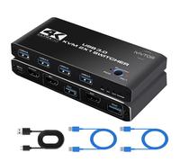 Commutateur KVM USB 3.0: 4K@60Hz KVM Brancher 2 PC Sur 1 Ecran-4 USB Ports Pour Clavier Souris Clé Disque Dur Externe Imprimante Scanner