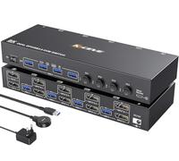 Commutateur KVM USB 3.0 DP 2 Moniteurs 4 Ordinateurs, YOUTINGHDAV KVM Switch Dual Monitor 4 ports KVM Switch Displayport pour 4 Ordinateurs Partager Souris Clavier, avec Télécommande Filaire