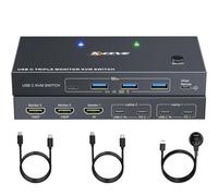 Commutateur KVM USB C, 3 moniteurs, 2 ordinateurs portables 4K 1080p @ 60 Hz, station d'accueil USB-C triple moniteur, commutateurs KVM avec 4 ports USB 3.2, charge PD 10 Gbit/s 80 W, pour Windows et