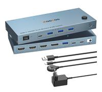 Commutateur KVM USB C 4K à 60 Hz, commutateur KVM DP HDMI double écran pour 1 PC et 1 ordinateur portable avec 4 ports USB 3.0, alimentation PD, télécommande filaire, câble USB inclus
