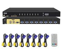 Commutateur KVM VGA USB, commutateur KVM 8 ports VGA 8 dans 1 sortie projecteur vidéo télécommande avec 8 câbles VGA d'origine: Pour Win98 / ME / 2KP4 / XP / 2003, Linux, MAC (8 ports)