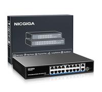 Commutateur PoE 16 port non géré, 16 port PoE+@250W, 2 ports de liaison montante Gigabit, 1 port SFP, commutateur Power Over Ethernet réseau NICGIGA 19 port, mode VLAN, AI Watchdog 19 pouces RackMount