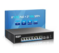 Commutateur PoE 8 ports 2,5G non géré avec 8 ports 2,5 Go Base-T PoE+@130 W + 2 x 10 G SFP+ liaison montante, NICGIGA 10 ports 2,5 Go IEEE802.3af/at Power Over Ethernet, prise en charge WiFi6 AP, NAS,
