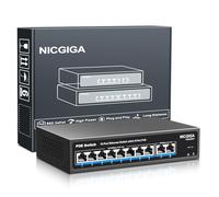 Commutateur PoE 8 Ports avec 8 Ports 100Mbps PoE+@120W + 2 * Ports Gigabit Uplink, NICGIGA 10 Port 802.3af/at Power Over Ethernet Network Switch Unmanaged, VLAN and 250m Extender Mode, Fanless.