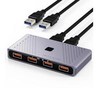 Commutateur USB 3.0, 2 ordinateurs partageant 4 périphériques USB, commutateur à un bouton pour clavier, souris, imprimante, scanner, hub de partage de périphériques USB pour PC portable avec 2 câbles