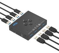 Commutateur Usb 3.0 4 Ordinateurs Partage 4 Périphériques Usb Pour Pc, Ordinateur Portable, Souris, Clavier, Scanner, Imprimante Avec Échange D'Un Bouton Et Sortie Audio 3,5 Mm[HUB6110226]