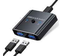 Commutateur USB 3.0 bidirectionnel - Commutateur USB 3.0 2 en 1 ou 1 en 2 avec 2 câbles USB 3.0, coque en aluminium, commutateur USB, 2 appareils de partage d'ordinateurs pour souris, clavier