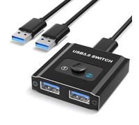 Commutateur USB 3.0, commutateur USB bidirectionnel 2 en 1 sortie/1 entrée 2 sorties, commutateur USB en aluminium pour 2 ordinateurs partagés clavier, souris, sélecteur de répartiteur USB