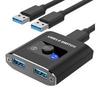 Commutateur USB 3.0, commutateur USB bidirectionnel 2 en 1 sortie/1 entrée 2 sorties, commutateur USB en aluminium, 2 ordinateurs partagent 1 appareil pour imprimante, souris, clavier, commutateur de