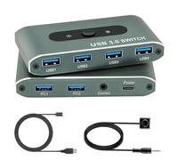 Commutateur USB 3.0 pour 2 ordinateurs, 4 périphériques USB, transfert de données 5 Gbit/s, sans pilote, télécommande pour bureau, jeux, imprimantes, claviers et périphériques (SW204)