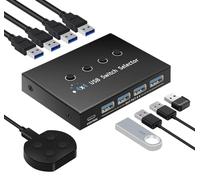 Commutateur USB 3.0 pour 4 ordinateurs, 3 ordinateurs, clavier, souris, sélecteur de 4 ports USB, 4 périphériques USB, commutateur USB compatible avec Mac/Windows/Linux, avec contrôleur de bureau et 4