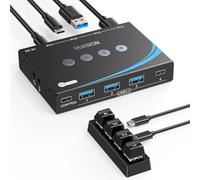 Commutateur USB 3.2 pour 4 ordinateurs, 2 entrées USBC + 2 entrées USBA 10 Gbps, partagez 1 USBC + 3 périphériques USBA comme souris, clavier scanner, avec prise casque micro 3,5 mm, 4 câbles et