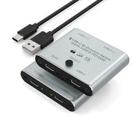 Commutateur USB C 8K pour 2 ordinateurs - Commutateur KVM USB C bidirectionnel pour transfert vidéo 8K @ 60 Hz/4K @ 144 Hz + charge 100 W + données 10 Gbit/s, avec câble d'alimentation