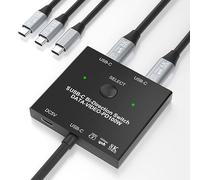 Commutateur USB C, commutateur USB C bidirectionnel pour 2 ordinateurs, commutateur KVM USB C 8K @ 60 Hz/4K @ 120 Hz vidéo/transfert de données 10 Gbit/charge 100 W, avec télécommande filaire et 2