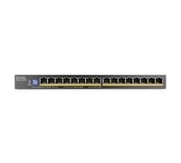 Zyxel Commutateur PoE 16 oPrts | Switch Ethernet Gigabit Non Géré | 16x GbE PoE+ avec Budget de 135 W | Design Slim | Dip Commutable | sans Ventilateur | Kit de Montage Mural Inclus | GS1100-16EPS