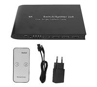 Commutateurs d'interface multimédia HDMI 2 entrées 6 Sorties, 4K 30 Hz 1080P avec télécommande IR Sortie Audio 3,5 mm Extracteur Audio HD 2x6 Prise en Charge HDCP1.4 3D DTS HD