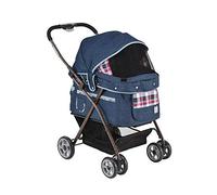 Commutation Poussette pour Animaux de Compagnie à 4 Roues, Poussette de Transport Pliante de Voyage pour Grand Chat et Chien avec Porte-gobelets et Frein arrière, Charge maximale 20 kg