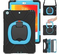 Commute Étui de Protection pour iPad 6/Air2 résistant aux Chocs avec Film de Protection d'écran 3 en 1 avec Anneau de Fixation à 360° Noir + Bleu