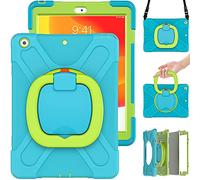 Commute Étui de Protection pour iPad Mini 4/5 résistant aux Chocs avec Film de Protection d'écran 3 en 1 avec Anneau de Fixation à 360° Bleu Clair + Vert