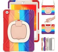 Commute Étui de Protection pour iPad Pro 11 2018/2020/2021 avec Film de Protection d'écran pour Pare-Chocs 3 en 1 avec Anneau de Fixation 360° Rouge Clair