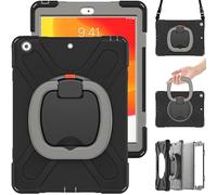 Commute Étui de Protection pour iPad Pro 9.7 avec Film de Protection d'écran 3 en 1 résistant aux Chocs avec Anneau de Fixation à 360° Noir + Gris