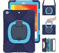 Commute Étui de Protection pour Samsung Tab A7 Lite 8.7 T220 T225 avec Film de Protection d'écran 3 en 1 résistant aux Chocs et Support à Anneau 360° Bleu Marine + Bleu