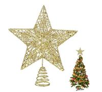 COMNICO Cimier de sapin de Noël pailleté - Petite étoile creuse dorée - Décoration de sapin de Noël à 5 branches (20 cm)