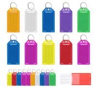 COMNICO Lot de 10 étiquettes de bagage en PVC imperméable pour valise, étiquettes d'identification colorées, cartes d'adresse, avion, essentiels de voyage avec boucles en acier inoxydable pour sac à