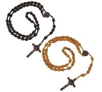 COMNICO Lot de 2 colliers de prière catholiques en bois naturel - Pendentif en forme de croix - Fait à la main - Pour chrétiens catholiques, communion, baptême, messe - Bible