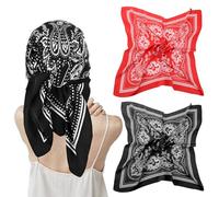 COMNICO Lot de 2 foulards carrés en satin de 69,1 cm pour cheveux - Pour femmes et filles, rouge/noir, taille unique