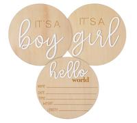 COMNICO Lot de 3 panneaux d'annonce en bois pour nouveau-né, « It's a Boy Its a Girl Hello World » - Plaque de nom de naissance de 15 cm pour hôpital, crèche, fête prénatale, accessoire de