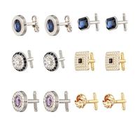 COMNICO Lot de 6 paires de boutons de manchette pour homme - Magnifiques boutons de manchette en cristal de diamant - Tendance et classique - Boutons de manchette ronds carrés rectangulaires - Cadeaux