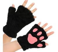 COMNICO Pattes de chat Gants en peluche douce Mitaines pour chat Moufles pour chat Dessin animé Animal Chat Griffes Gants d'hiver Halloween Noël Cosplay Accessoires de costume, Noir , 7,48 × 6,1 ×