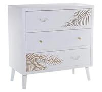CÓMODA MADERA C/3 CAJONES BLANCO RELIEVE+HOJA DORADA 80X40X80CM, ABETO+DM