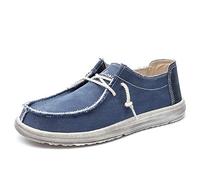 Comodish Conduisant Mocassins pour Hommes Bateau Mocassins À Lacets Style Toile Matériel Simple Casual Bout Rond (Color : Bleu, Taille : 48 EU)