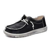 Comodish Conduisant Mocassins pour Hommes Bateau Mocassins À Lacets Style Toile Matériel Simple Casual Bout Rond (Color : Noir, Taille : 47 EU)