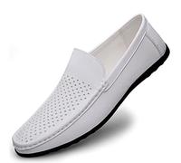 Comodish Men's Loafers Shoes Moccasins Shoes Breathable Simple Vegan Leather Slip Resistant Lightweight Comfortable Casual Slip-ons (Color : Blanc, Taille : 47 EU)