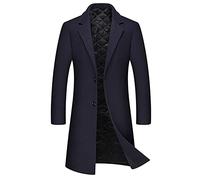 Comodish Mens Woolen Coat Mid Long Notch Lapel Quilted Simple Solid Winter Warm Business Fashion Casual Outwear Fall Winter (Color : Navy Blue, Taille : 3XL)