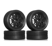 COMODO 1/10 Scale RC Rally Wheels and Tires Set - 12mm Hex on-Road Rubber Tyres pour KYOSHO XV02 XV01 TA06 TT01 TT02 PTG2(Black)