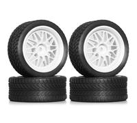 COMODO 1/10 Scale RC Rally Wheels and Tires Set - 12mm Hex on-Road Rubber Tyres pour KYOSHO XV02 XV01 TA06 TT01 TT02 PTG2(White)