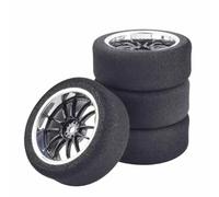 COMODO 4Pcs 1/10 Scale 12mm Hex Foam Racing Tires avec Rims à Roues pour véhicules RC sur Route - Jaune/Noir(Black)