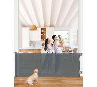 COMOMY 0 à 300cm Barriere de Securite Retractable, Barriere de Securite Enfant, Bébés,Chiens et Chats, Opération à Une Main, Gain de Place, Barrière Extensible pour Escalier/Portes/Extérieur, Gris