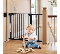COMOMY 75-110cm Barriere de Securite Enfant, Barriere de Securite Chien Fermeture Automatique, Barrières d’Escaliers et de Portes sans Percage, Large Barrière de Métal avec Extension(76cm H, Noir)