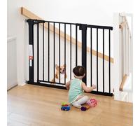 COMOMY 75-110cm Barriere de Securite Enfant, Barriere de Securite Chien Fermeture Automatique, Barrières d’Escaliers et de Portes sans Percage, Large Barrière de Métal avec Extension(76cm H, Noir)
