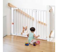COMOMY 75-110cm Barriere de Securite Enfant, Barriere de Securite Chien Fermeture Automatique, Barrières d’Escaliers et de Portes sans Percage, Large Barrière de Métal avec Extension(76cm H, Blanc)