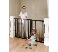COMOMY 75-131cm Barriere de Securite Chien Enfant, Barrières d’Escaliers et de Portes sans Percage, Fermeture Automatique, avec Signe Vert/Rouge, Large Barrière de Métal (76cm H, Noir)