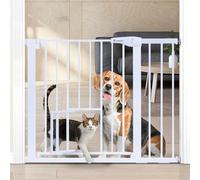 COMOMY Barrière de Sécurité, 75-103cm Barriere Escalier pour Bébé, sans Perçage Barrière à Pression pour Chat et Chiens, Fermeture Auto, Extensible, Métal Blanc