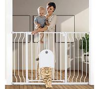 COMOMY Barriere de Securite Chien avec Porte Ajustable pour Chat, 75-123cm Barriere de Securite Enfant Extra Wide pour Escaliers et Portes, Barrière à Fermeture Automatique, 76cm de Haut (Blanc)